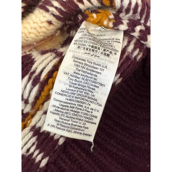 ✨ Tory Burch 100% Wool Fair Isle Sweater – Burgundy/Cream/Mustard – Size XL ✨ - Picture 10 of 12
